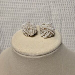 Chic Cream Beaded Knot Earrings